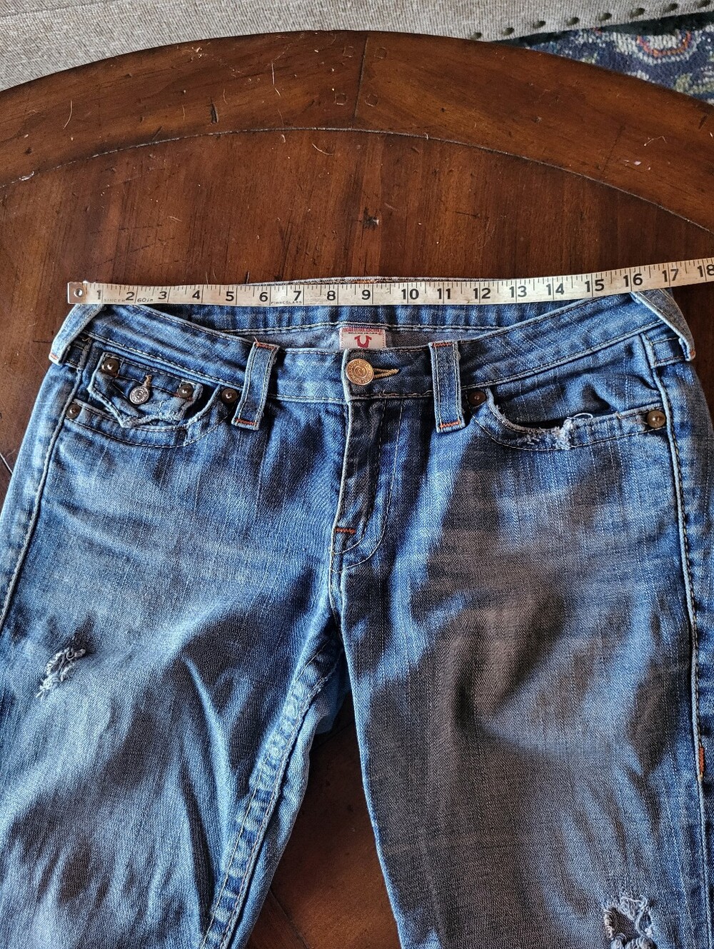 True Religion Blue Boot Cut Jeans with Signature Stitching - Picture 9 of 11